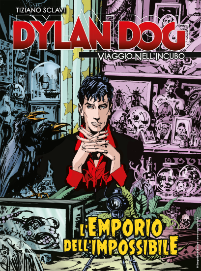 La copertina inedita di Dylan Dog. Viaggio nell'Incubo n.49 "L'emporio dell'impossibile", realizzata da Lola Airaghi.