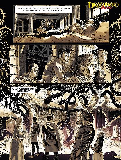 Una tavola tratta dallo Speciale Dragonero 7 "Cuore di tenebra", testi di Luca Enoch, disegni di Alessandro Pastrovicchio, colori di Piki Hamilton.