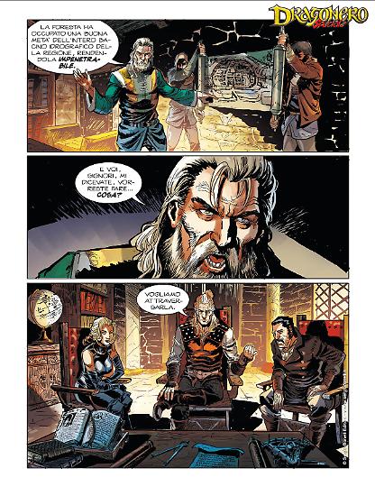 Una tavola tratta dallo Speciale Dragonero 7 "Cuore di tenebra", testi di Luca Enoch, disegni di Alessandro Pastrovicchio, colori di Piki Hamilton.