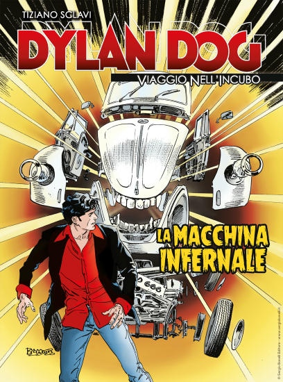 La copertina inedita di Dylan Dog. Viaggio nell'Incubo n.55 "La macchina infernale", realizzata da Bruno Brindisi.