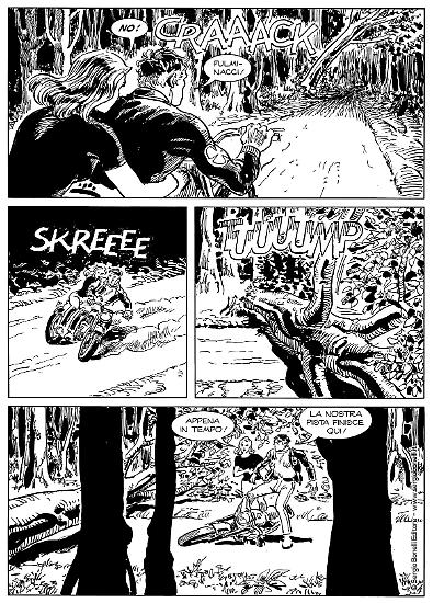 Una tavola di Roberto Diso e Massimo Cipriani da "L'ultimo inganno", Mister No Le Nuove Avventure n.14. Testi di Luigi Mignacco e Michele Masiero.