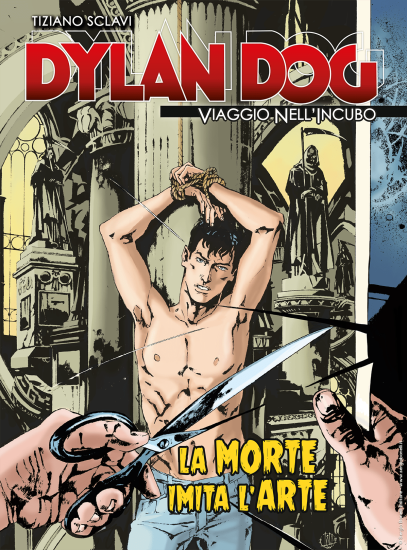 La copertina inedita di Dylan Dog. Viaggio nell'Incubo n.59 "La morte imita l'arte", realizzata da Lola Airaghi.