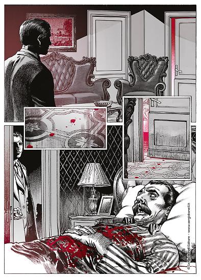 Una tavola di Daniele Bigliardo colorata da Giuseppe Boccia, da "Il commissario Ricciardi. Per mano mia".