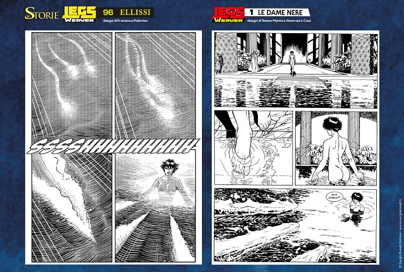 Confronto tra le nuove tavole de Le Storie 96 di Francesca Palomba e le tavole originali di Legs Weaver 1 di Teresa Marzia e Gianmauro Cozzi.