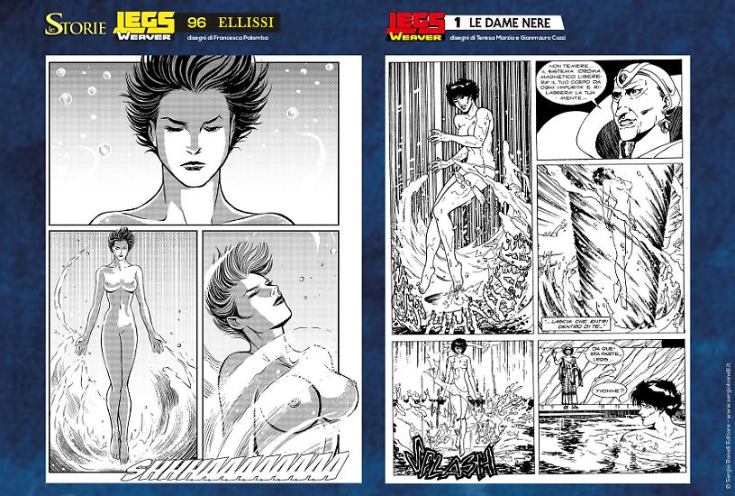 Confronto tra le nuove tavole de Le Storie 96 di Francesca Palomba e le tavole originali di Legs Weaver 1 di Teresa Marzia e Gianmauro Cozzi.