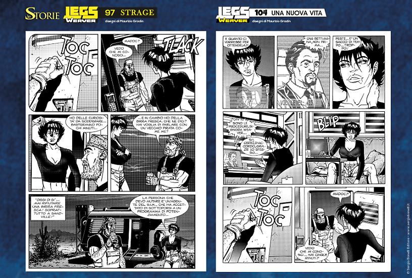 Confronto tra le nuove tavole de Le Storie 97 di Maurizio Gradin e quelle che lo stesso disegnatore realizzò per Legs Weaver 104.