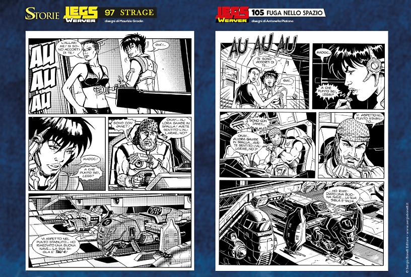 Confronto tra le nuove tavole de Le Storie 97 di Maurizio Gradin e le tavole originali di Legs Weaver 105 di Antonella Platano.