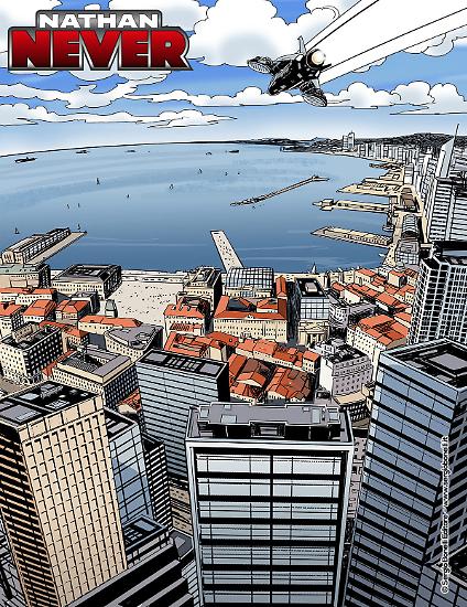 Una panoramica della città di Trieste in un'illustrazione di Romeo Toffanetti.