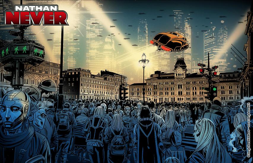 Piazza Unità d'Italia in un'illustrazione di Romeo Toffanetti.