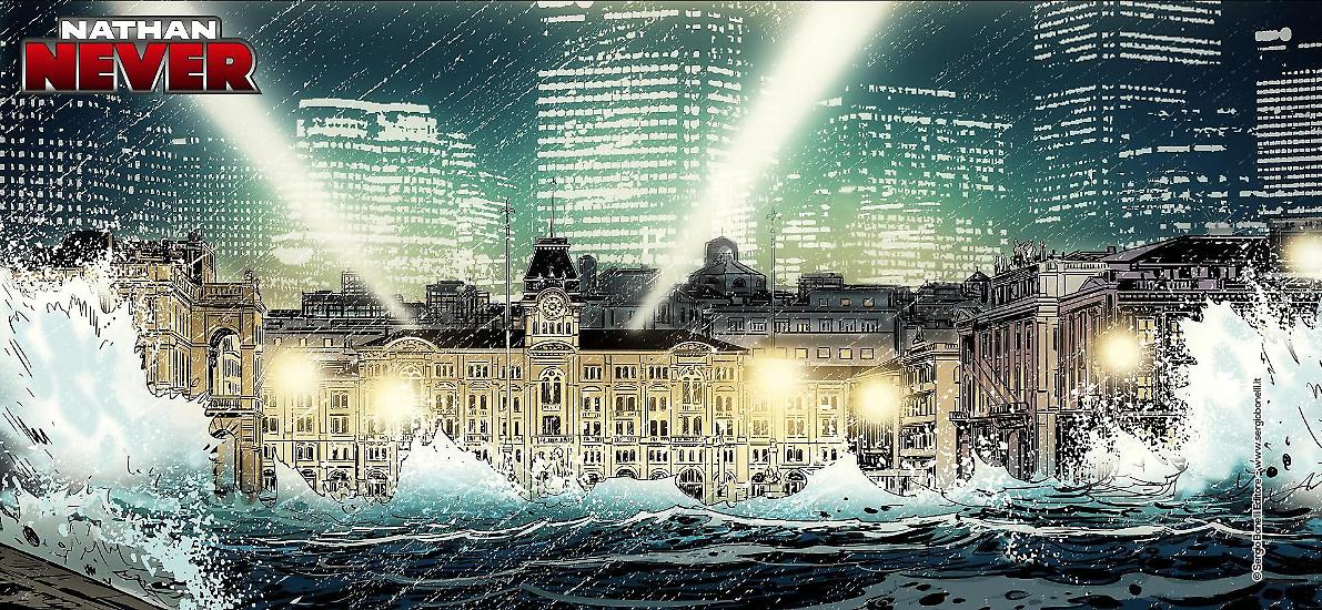 Piazza Unità d'Italia in un'illustrazione di Romeo Toffanetti.