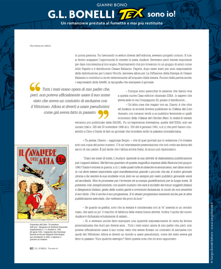 Vi proponiamo di seguito alcune pagine tratte dal volume "G.L. Bonelli. Tex sono io" a cura di Gianni Bono.