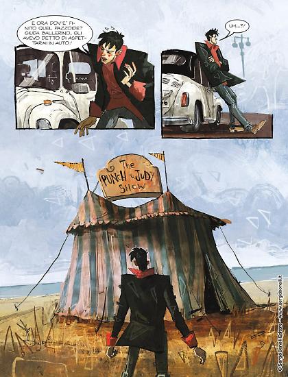 Una tavola di Giulio Rincione da "Mister Punch", Dylan Dog Color Fest n. 36. Testi di Giovanni De Feo.