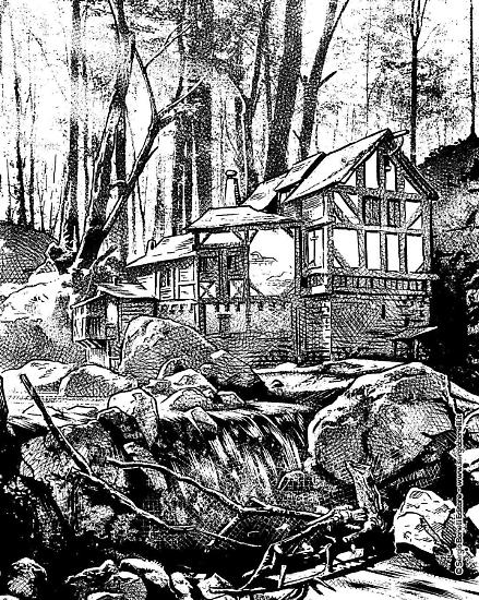 Una vignetta della casa di Alben nel bosco disegnata da Luca Malisan.