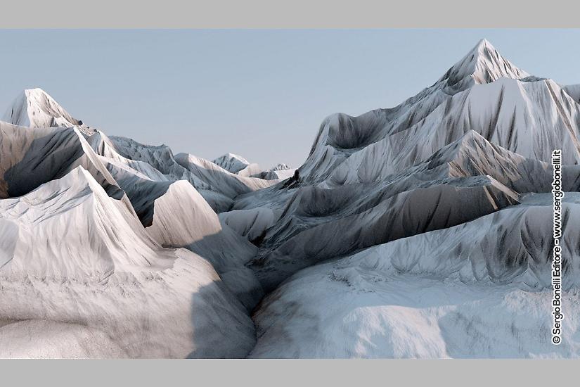 Un render 3D delle montagne creato da Luca Malisan.