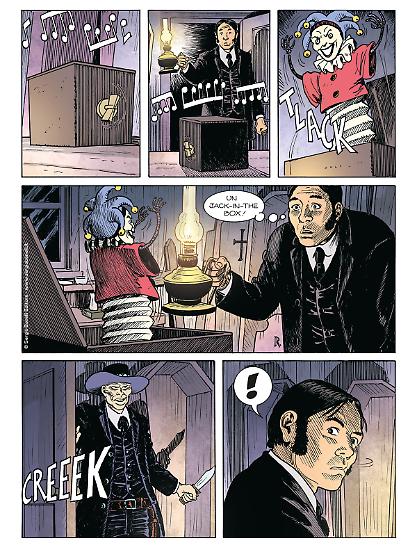 Una tavola di Ugolino Cossu da "Il killer fantasma", testi di Gianfranco Manfredi, colori di Oscar Celestini.