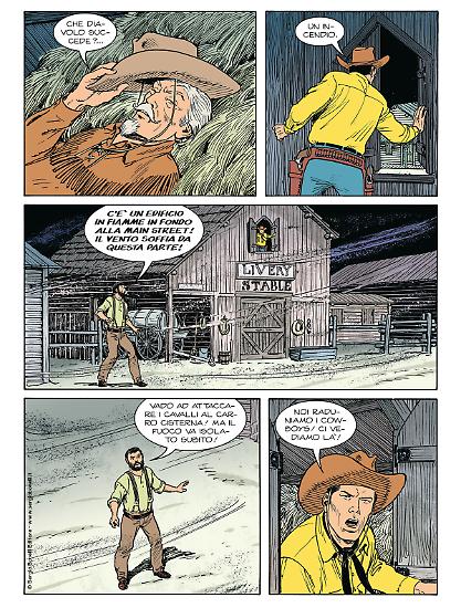 Una tavola di Ugolino Cossu da "Il killer fantasma", testi di Gianfranco Manfredi, colori di Oscar Celestini.