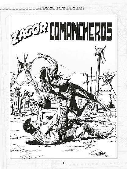 L'illustrazione di Ferri per la copertina di Comancheros, primo albo della trilogia che compone l'avventura proposta integralmente nel balenottero.