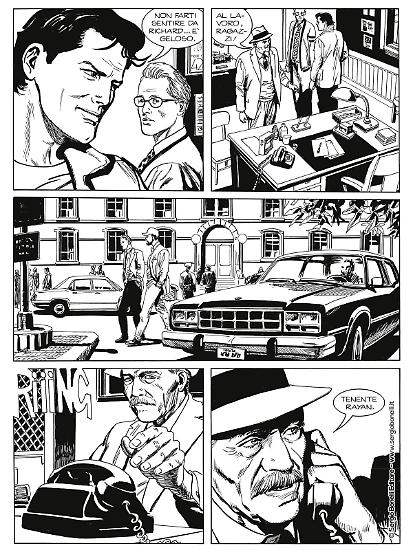 Una tavola di Giovanni Freghieri da "Trent'anni dopo", Nick Raider Le nuove indagini n.1. Testi di Claudio Nizzi.