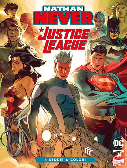 Nathan Never 2022 - Nathan Never Justice League, copertina di Emiliano Mammucari.