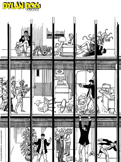 L'illustrazione di Giuseppe Montanari e Paolo Bacilieri pronta per essere colorata.