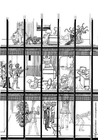Il disegno di Paolo Bacilieri inchiostrato.