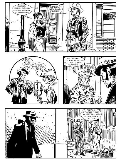 Una tavola di Luigi SIniscalchi da "Bammenella 'e copp' 'e quartiere", in Il commissario Ricciardi Magazine 2022. Testi di Claudio Falco.