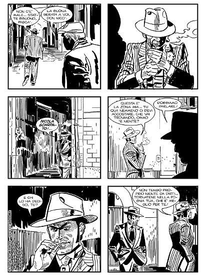 Una tavola di Luigi SIniscalchi da "Bammenella 'e copp' 'e quartiere", in Il commissario Ricciardi Magazine 2022. Testi di Claudio Falco.