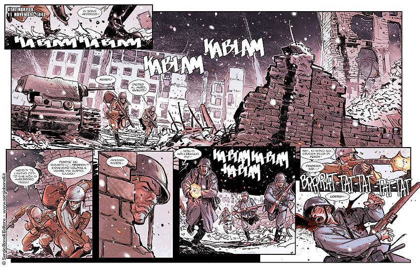 Una doppia tavola di Davide Gianfelice da "Stalingrado", K-11 n.1. Testi di Matteo Casali.