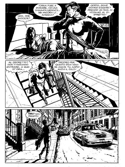 Una tavola di Rosario Raho da "L'uomo dai due volti", Nick Raider le nuove avventure 10. Testi di Giovanni Eccher.