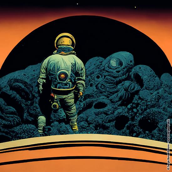 La copertina di Sergio Giardo & Midjourney per Nathan Never 379 Variant nello stile di Jack Kirby.