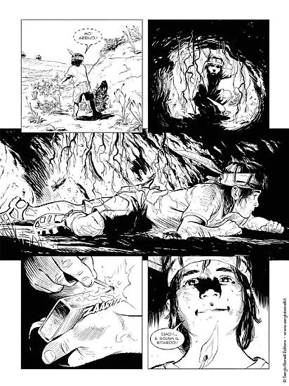Una tavola di Giuseppe Baiguera da "Nella perfida terra di Dio". Testi di Maurizio Colombo dal romanzo di Omar Di Monopoli.