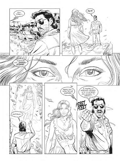Una tavola di Giuseppe Baiguera da "Nella perfida terra di Dio". Testi di Maurizio Colombo dal romanzo di Omar Di Monopoli.