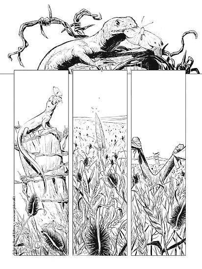 Una tavola di Giuseppe Baiguera da "Nella perfida terra di Dio". Testi di Maurizio Colombo dal romanzo di Omar Di Monopoli.