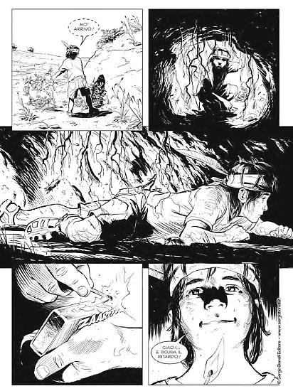 Una tavola di Giuseppe Baiguera da "Nella perfida terra di Dio". Testi di Maurizio Colombo dal romanzo di Omar Di Monopoli.