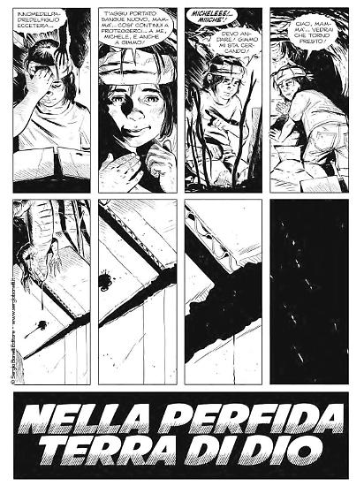 Una tavola di Giuseppe Baiguera da "Nella perfida terra di Dio". Testi di Maurizio Colombo dal romanzo di Omar Di Monopoli.