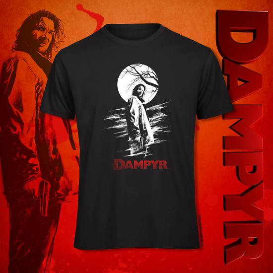 La t-shirt di Dampyr con un'immagine di Harlan Draka disegnata da Michele Cropera.