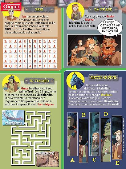 Una pagina di giochi da Dragonero I Paladini Il Magazine della Serie Tv n.4.