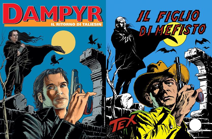 La copertina di Enea Riboldi per "Il ritorno di Taliesin", Dampyr 283, ispirata a quella di Aurelio Galleppini per "Il figlio di Mefisto"