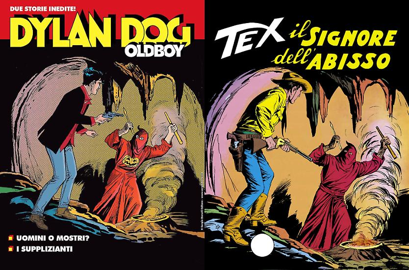 La copertina di Giuseppe Montanari e Paolo Bacilier per Dylan Dog Oldboy 21, ispirata a quella di Aurelio Galleppini per "Il signore dell'abisso"