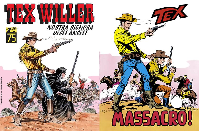 La copertina di Maurizio Dotti per "Nostra Signora degli Angeli", Tex Willer 60, ispirata a quella di Aurelio Galleppini per "Massacro!"
