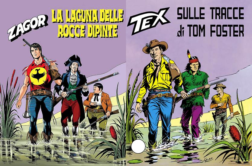 La copertina di Alessandro Piccinelli per "La laguna delle Rocce Dipinte", ispirata a quella di Aurelio Galleppini per "Sulle tracce di Tom Foster"