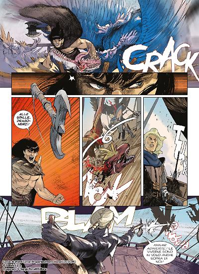 Una tavola di Lorenzo Nuti da "Le gemme di Aquilonia", Dragonero Conan 1. Testi di Luca Enoch e Stefani Vietti.