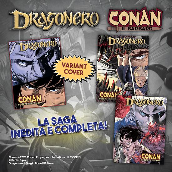 I tre albi che compongono la saga completa di Dragonero Conan.