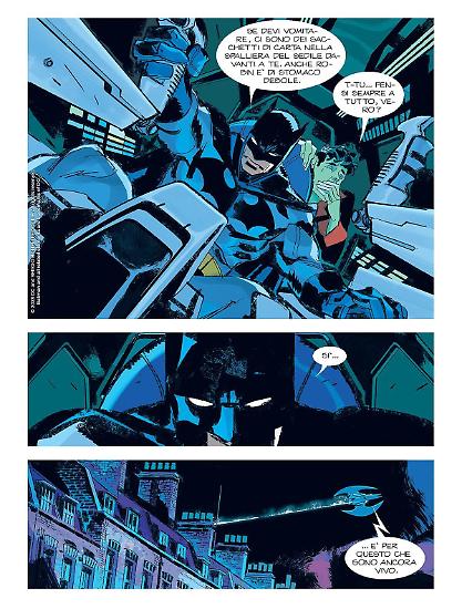 Una tavola di Gigi Cavenago e Werther Dell'Edera da "Dylan Dog Batman. L'ombra del pipistrello". Testi di Roberto Recchioni.