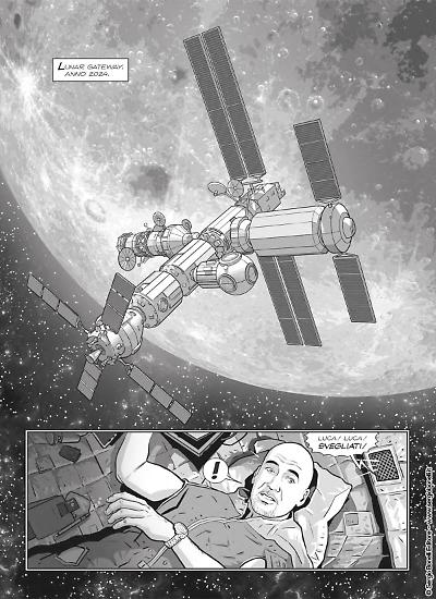 Una tavola di Sergio Giardo da "Nathan Never. ...La Terra si frantuma!". Testi di Antonio Serra da un'idea di Luca Parmitano.