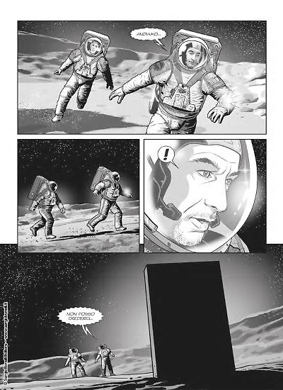 Una tavola di Sergio Giardo da "Nathan Never. ...La Terra si frantuma!". Testi di Antonio Serra da un'idea di Luca Parmitano.