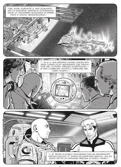 Una tavola di Sergio Giardo da "Nathan Never. ...La Terra si frantuma!". Testi di Antonio Serra da un'idea di Luca Parmitano.