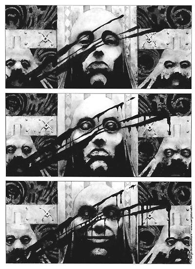 Una tavola di Corrado Roi da "Dylan Dog. Morte in sedici noni". Testi di Roberto Recchioni.