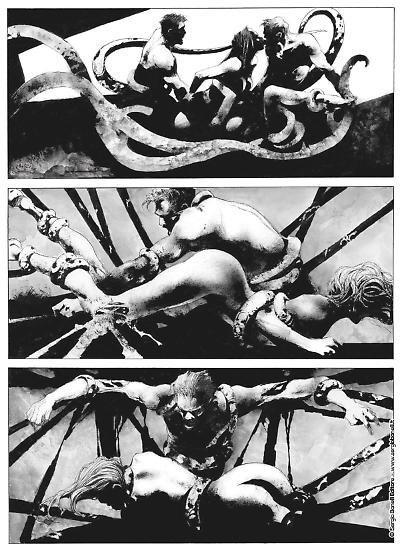 Una tavola di Corrado Roi da "Dylan Dog. Morte in sedici noni". Testi di Roberto Recchioni.