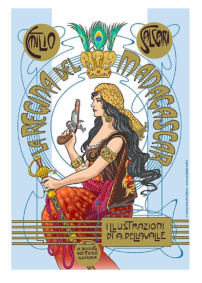 "La regina del Madagascar" di Emilio Salgari. Copertina edizione originale 1906, di Alberto della Valle
